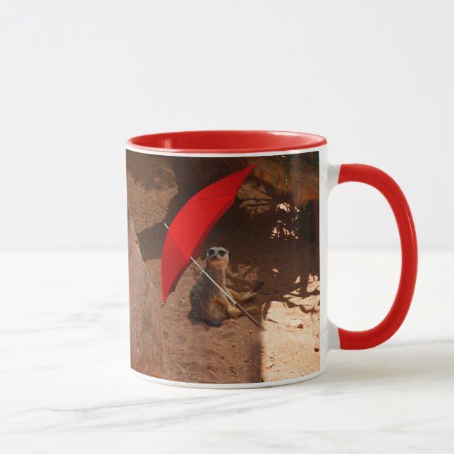 Funny Sun Smart Meerkat Under Umbrella, Mug (Right)