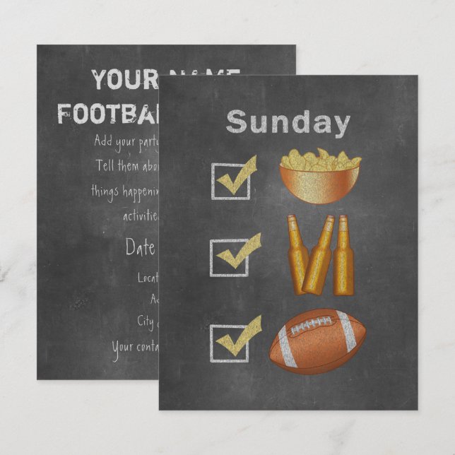 Funny Sunday Football Checklist Invitation (Front/Back)