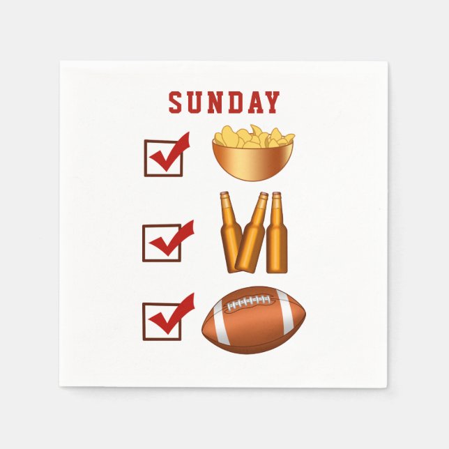 Funny Sunday Football Checklist Napkin (Front)