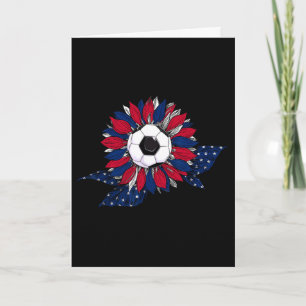 Funny Sunflower And Soccer Ll With American Flag 4 Card