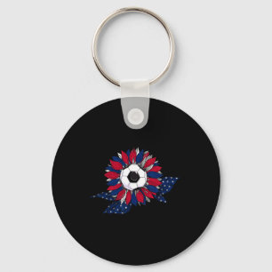 Funny Sunflower And Soccer Ll With American Flag 4 Key Ring