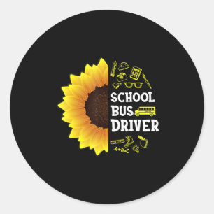 funny sunflower school bus driver back to school classic round sticker