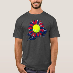 Funny Sunflower & Tennis Ball With American Flag 4 T-Shirt
