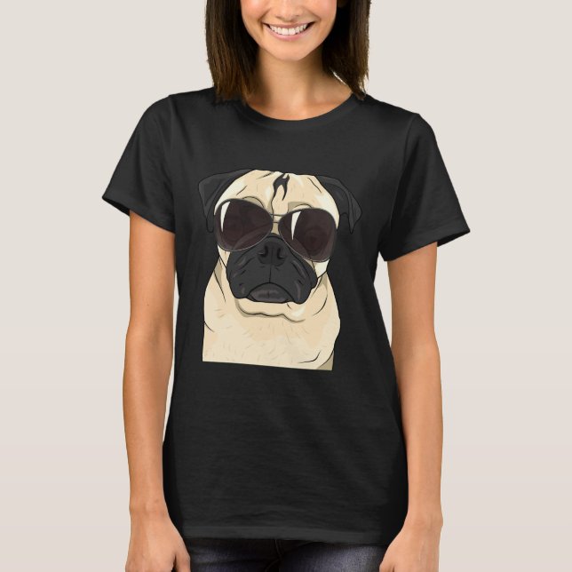 Funny Sunglass Pug T shirt Tee for Pet Lovers Esse (Front)