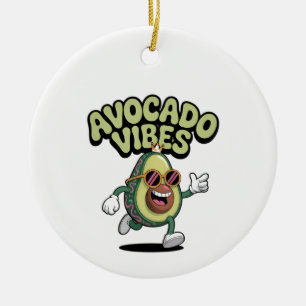 Funny Sunglasses Avocado Ceramic Ornament