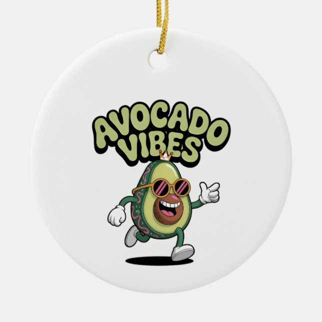 Funny Sunglasses Avocado Ceramic Ornament (Front)