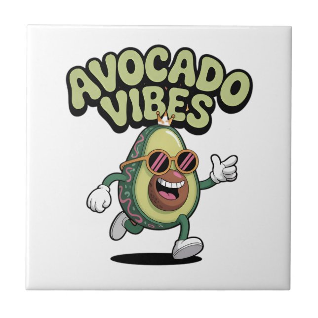 Funny Sunglasses Avocado Ceramic Tile (Front)