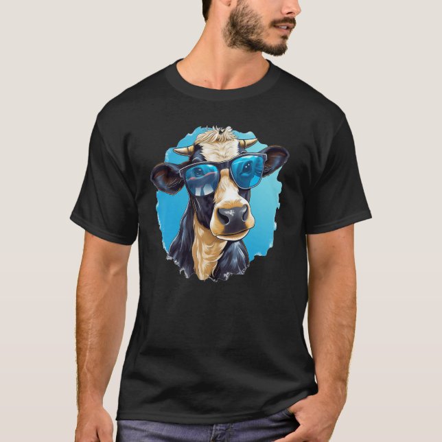 Funny Sunglasses Cow T-Shirt (Front)