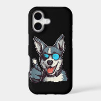 Funny sunglasses dog with thumbs up