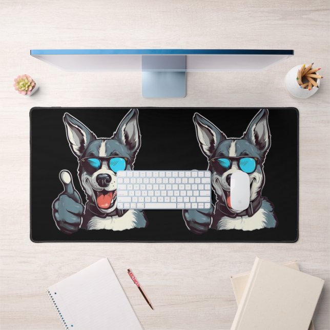 Funny sunglasses dog with thumbs up desk mat (Office 1)