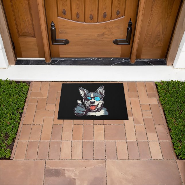 Funny sunglasses dog with thumbs up doormat (Outdoor)