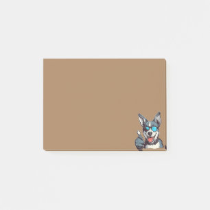 Funny sunglasses dog with thumbs up post-it notes