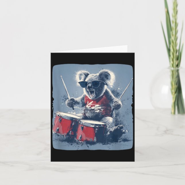 Funny Sunglasses Koala Bear with Drums Graphic Card (Front)