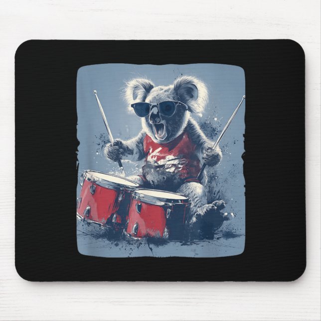 Funny Sunglasses Koala Bear with Drums Graphic Mouse Pad (Front)