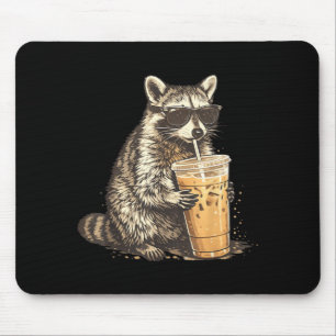 Funny Sunglasses Racoon Drinking Iced Coffee Mouse Pad