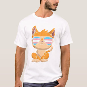 Funny Sunglasses Trans Pride Flag Cat LGBT Transge T-Shirt