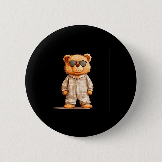 Funny Sungles Teddy Bear In Pajama Costume Design  6 Cm Round Badge (Front)