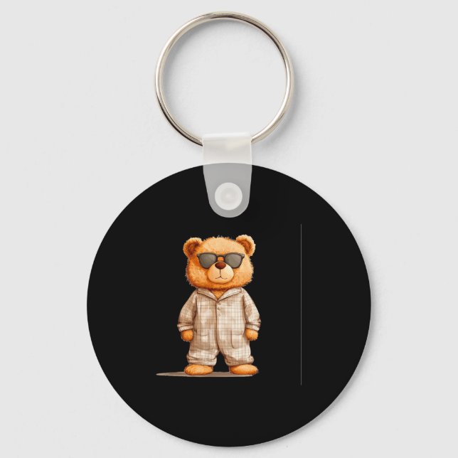 Funny Sungles Teddy Bear In Pajama Costume Design  Key Ring (Front)