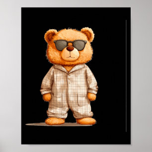 Funny Sungles Teddy Bear In Pajama Costume Design Poster