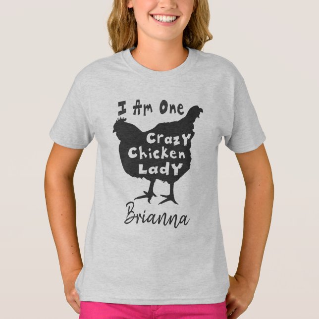 Funny Super Cute Crazy Chicken Lady Personalised T-Shirt (Front)
