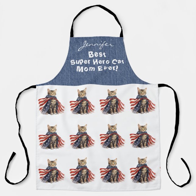 Funny Super Hero Cat All-Over Print Apron (Front)