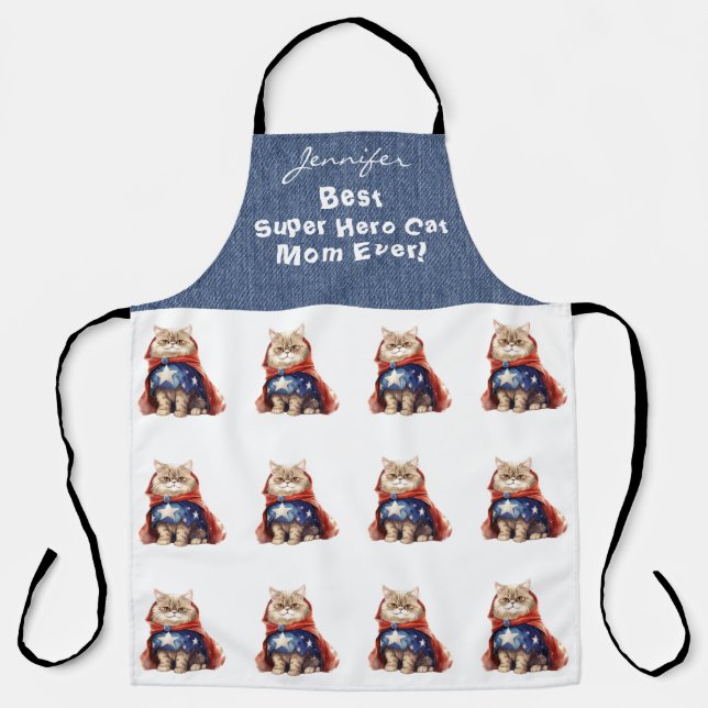 Funny Super Hero Cute Cat All-Over Print Apron (Front)