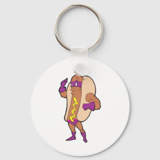 funny super hero hot dog character key ring