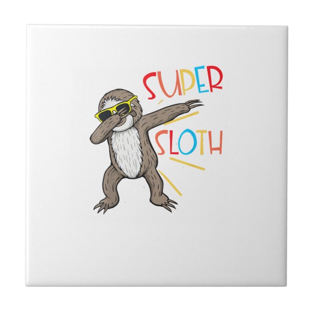 Funny Super Sloth Superhero Dabbing Dance Move Dab Ceramic Tile (Front)