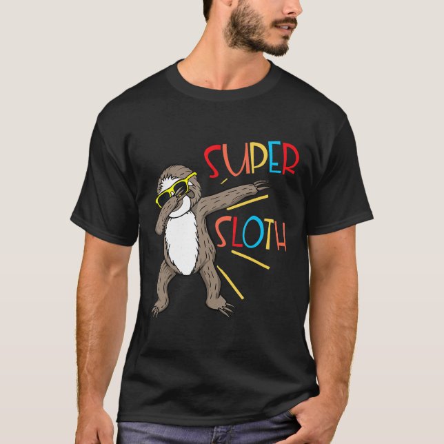 Funny Super Sloth Superhero Dabbing Dance Move Dab T-Shirt (Front)