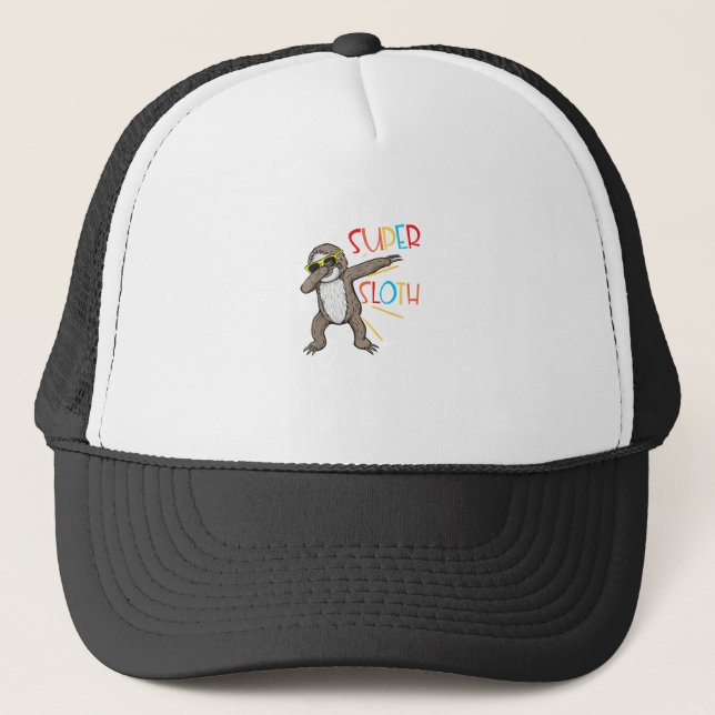 Funny Super Sloth Superhero Dabbing Dance Move Dab Trucker Hat (Front)