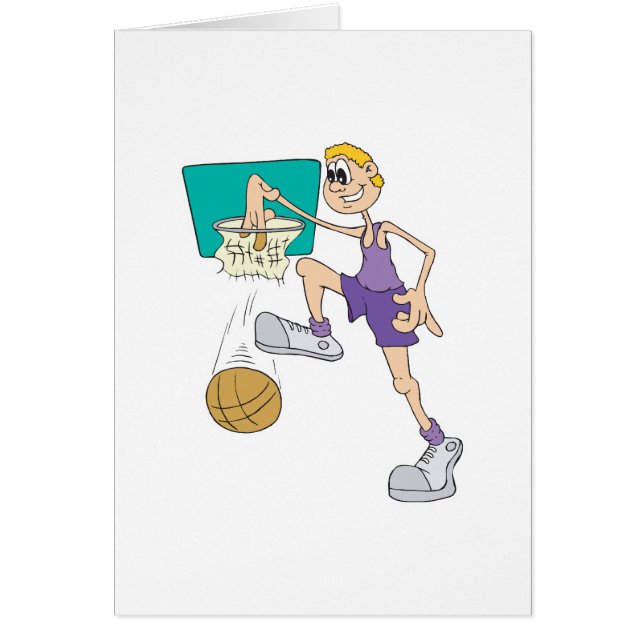 funny super tall basketball player making dunk (Front)