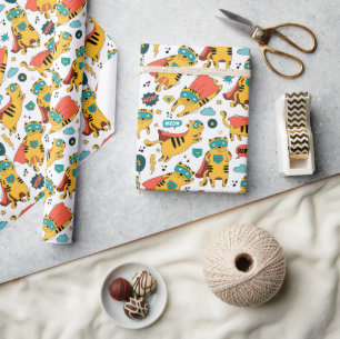 Funny Superhero Cat Wrapping Paper