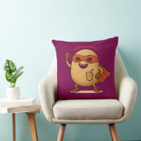 Funny Superhero Potato Cartoon Graphic Throw Pillo