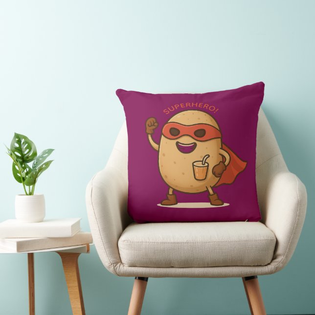Funny Superhero Potato Cartoon Graphic Throw Pillo Cushion (Chair)