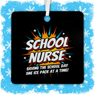 Funny Superhero School Nurse Appreciation Metal Tree Decoration