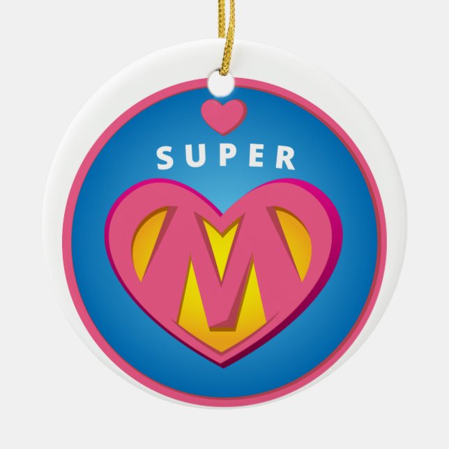 Funny Superhero Superwoman Mum emblem Ceramic Ornament (Front)