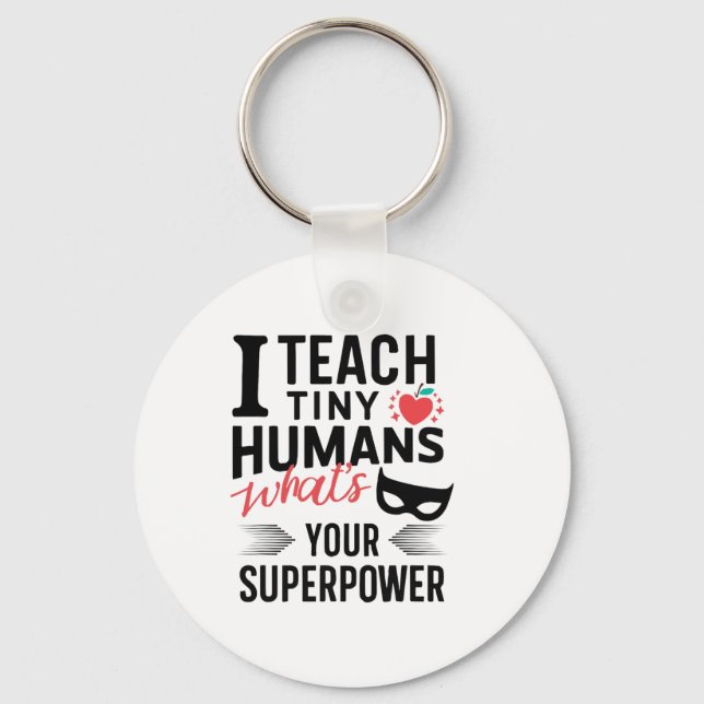 Funny Superhero Teacher Teaching Superpower To Tin Key Ring (Front)