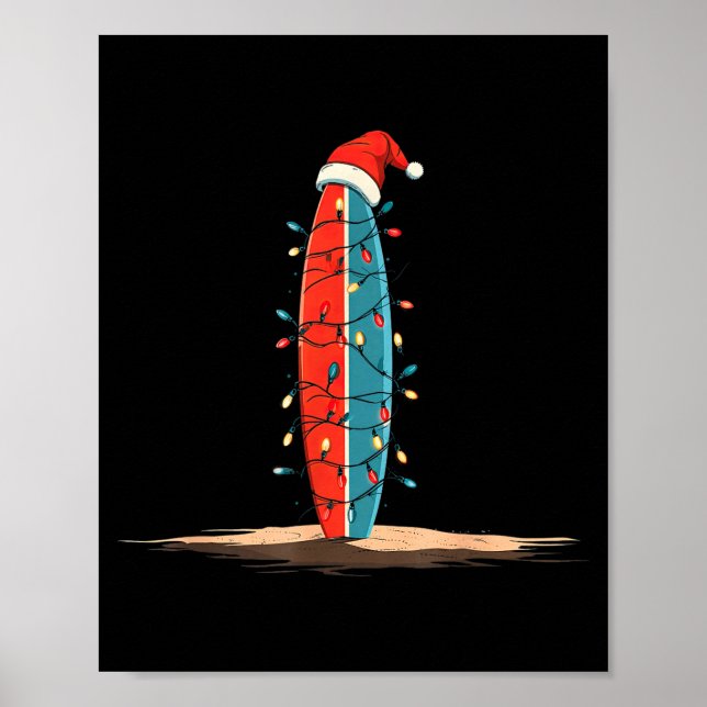 Funny Surf Christmas Lights Lover Surfboard Surfin Poster (Front)