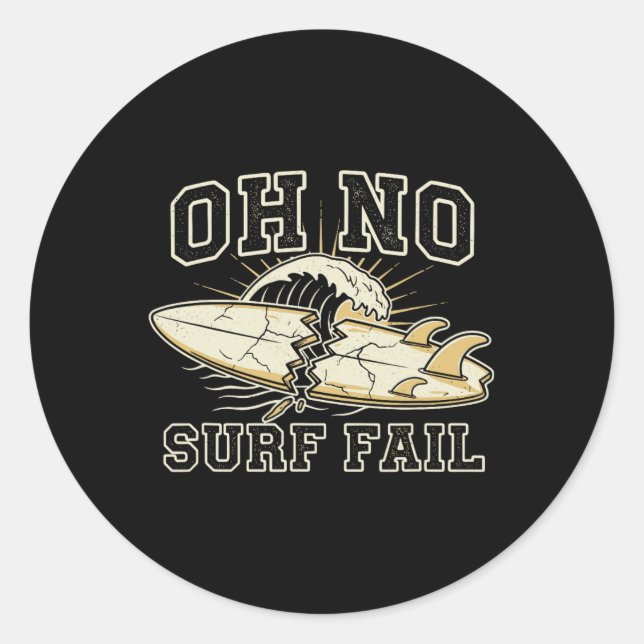 Funny Surf Fail Surfboard Graphic  Classic Round Sticker (Front)