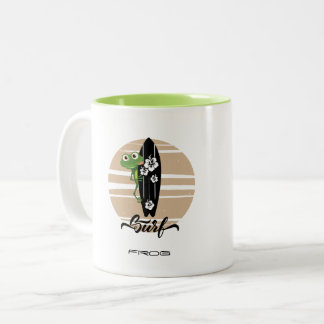 Funny Surf Frog Vintage Sunset Surf Life Beach Gra Two-Tone Coffee Mug