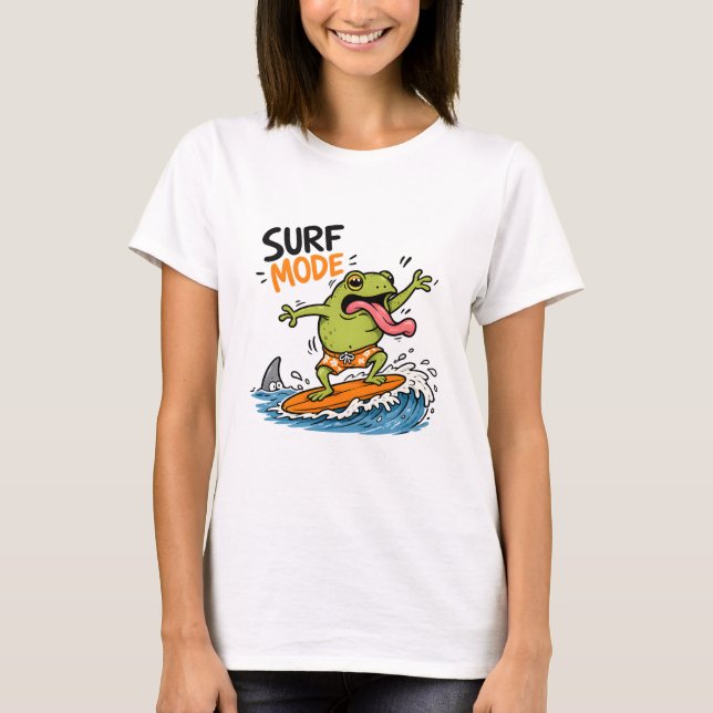 Funny Surf Mode Frog|Silly Frog Summer  T-Shirt (Front)