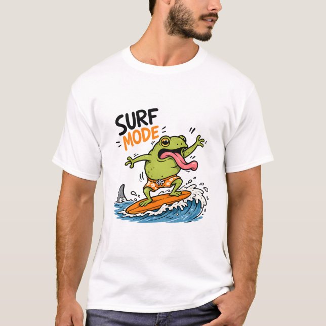 Funny Surf Mode Frog|Silly Frog Summer  T-Shirt (Front)