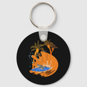 Funny Surfer Animal Cat Surfboard Ocean Sport Wave Key Ring