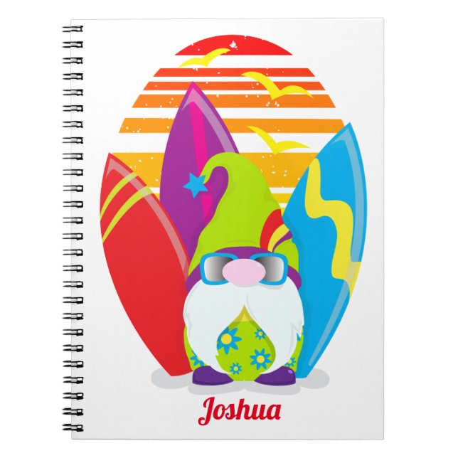 Funny Surfer Gnome Personalised Notebook (Front)