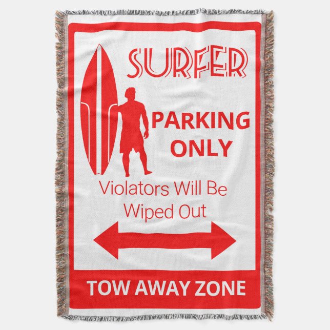 Funny Surfer Parking Only Throw Blanket (Front Vertical)