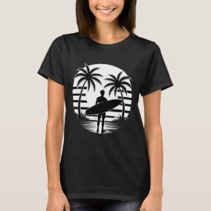 Funny Surfer Silhouette Retro Minimalist Beach T-Shirt