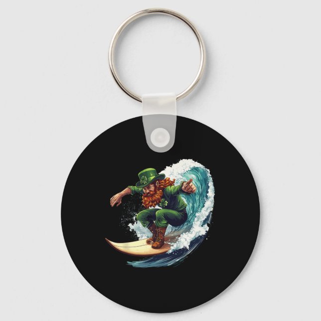 Funny Surfer St Patricks Day Irish Leprechaun Surf Key Ring (Front)