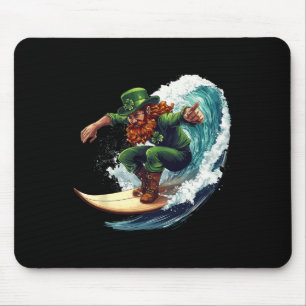 Funny Surfer St Patricks Day Irish Leprechaun Surf Mouse Pad