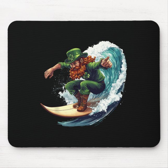 Funny Surfer St Patricks Day Irish Leprechaun Surf Mouse Pad (Front)
