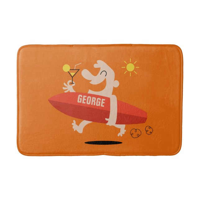 Funny Surfer with Cocktail custom name bath mats (Front)